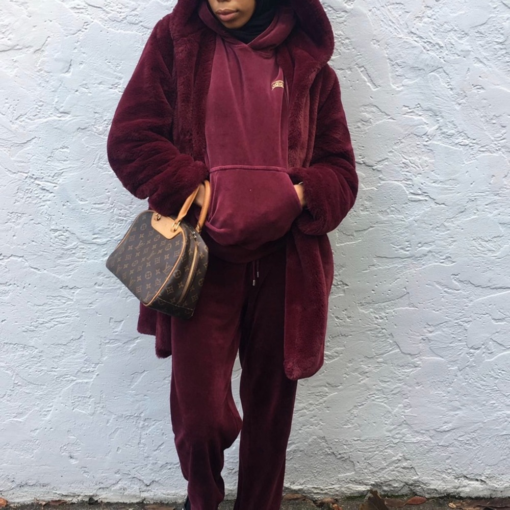 Faux Fur Burgundy Coat